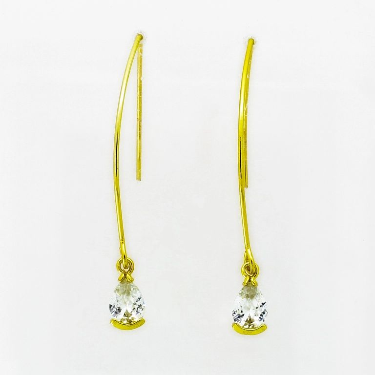 JEWELRY - EARRINGS - HOOK - ZIRCON - DROP E945 - 1.4x4.0cm GOLD AND WHITE - 1 pair 