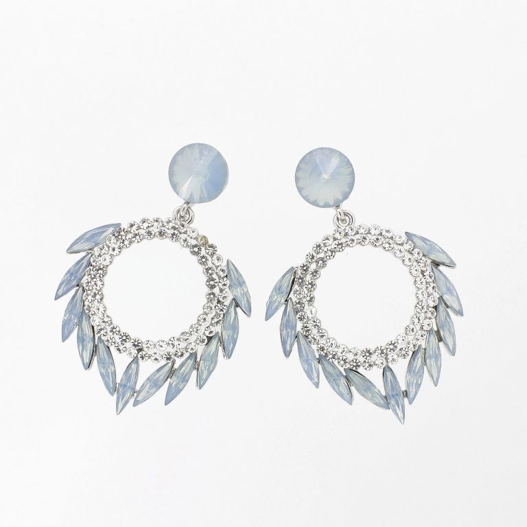 JEWELRY - EARRINGS - SCREW - CRYSTALS - CIRCLE Е1148 - 3.5x5.0cm NICKEL-WHITE-BLUE (LIGHT) - PACKAGE 6 pairs 