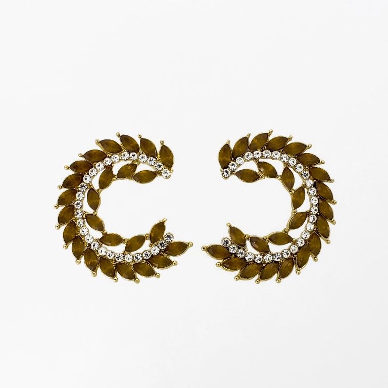 JEWELRY - EARRINGS - SCREW - CRYSTALS - HALF HOOP Е1147 - 3.0x3.7cm GOLD-WHITE-AMBER - PACKAGE 6 pairs 