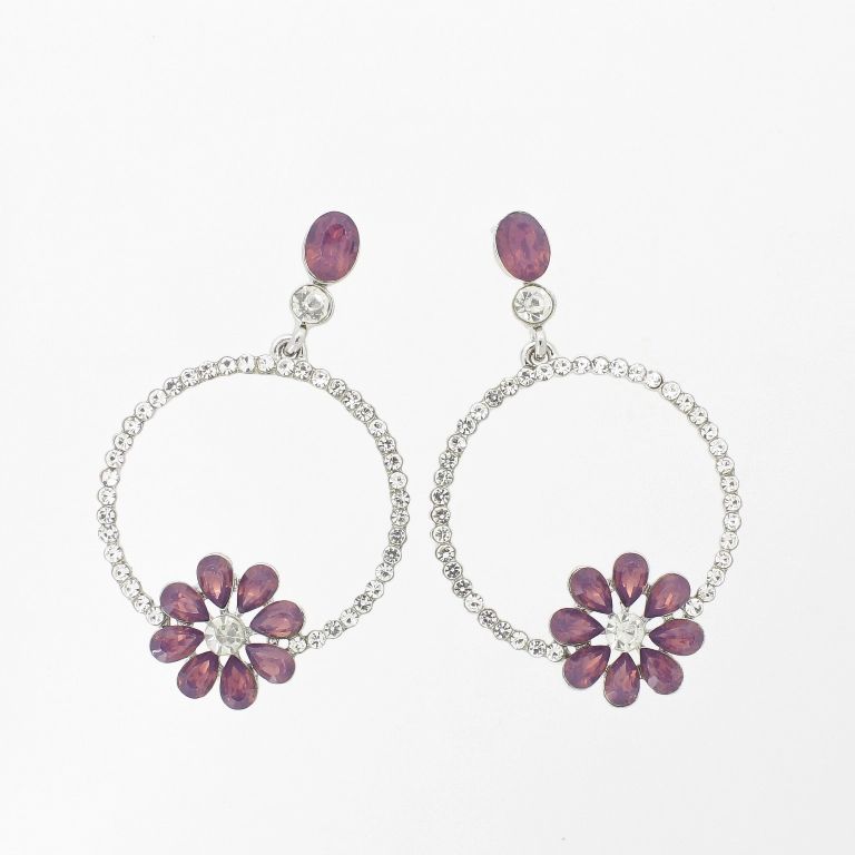 JEWELRY - EARRINGS - SCREW - CRYSTALS - FLOWER Е1146 - 3.4x5.5cm NICKEL AND WHITE - PACKAGE 6 pairs 