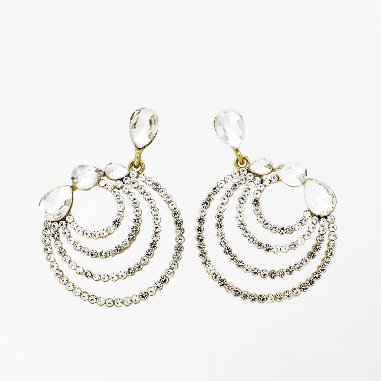 JEWELRY - EARRINGS - SCREW - CRYSTALS - CIRCLE Е1145 - 3.6x4.7cm GOLD AND WHITE - PACKAGE 6 pairs 