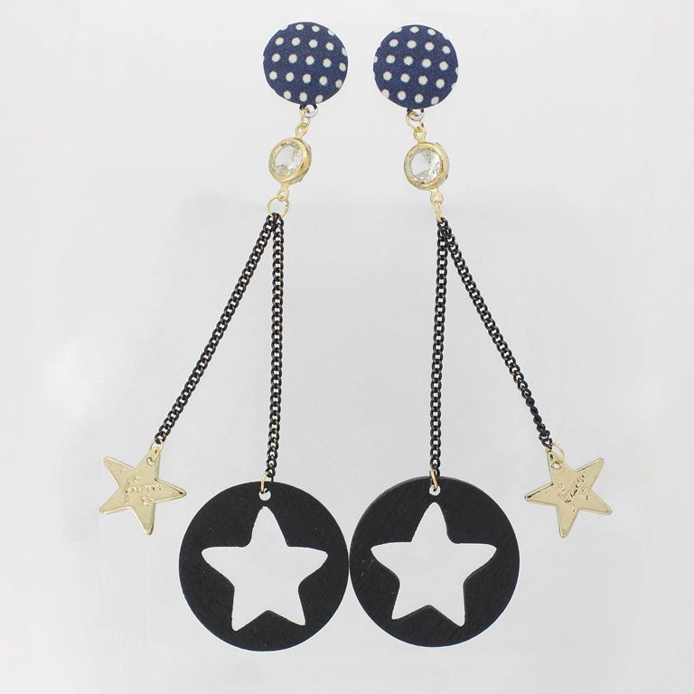 JEWELRY - EARRINGS - SCREW - ZIRCON - STARS Е922 - 1.5x11.0cm GOLD-WHITE-BLACK - PACKAGE 6 pairs 