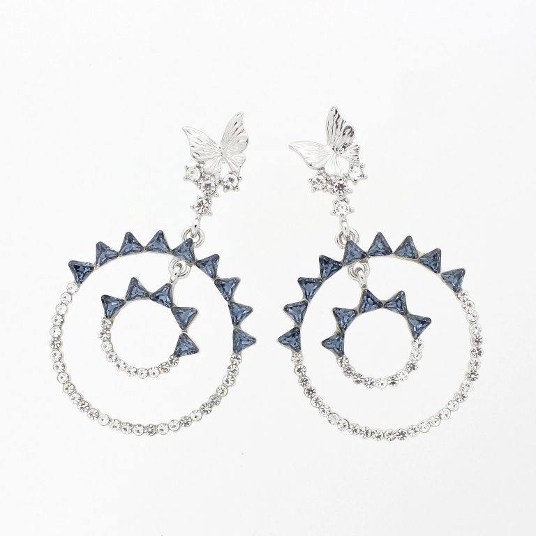 JEWELRY - EARRINGS - SCREW - CRYSTALS - BUTTERFLY Е1143 - 3.1x6.1cm NICKEL-WHITE-BLACK - 1 pair 