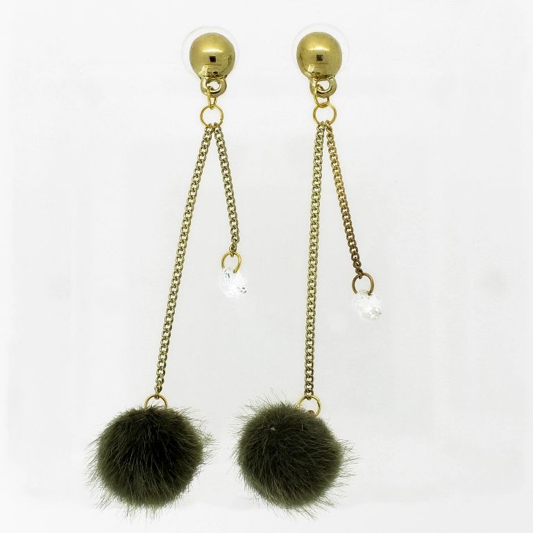 JEWELRY - EARRINGS - SCREW - ZIRCON - BALL POOH Е923 - 0.8x8.5cm GOLD-WHITE-GREEN MILITARY - PACKAGE 6 pairs 