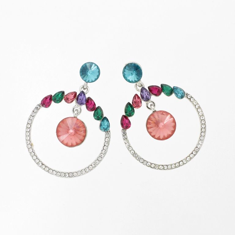 JEWELRY - EARRINGS - SCREW - CRYSTALS - CIRCLE Е1141 - 3.3x4.6cm NICKEL-WHITE-MIX - 1 pair 