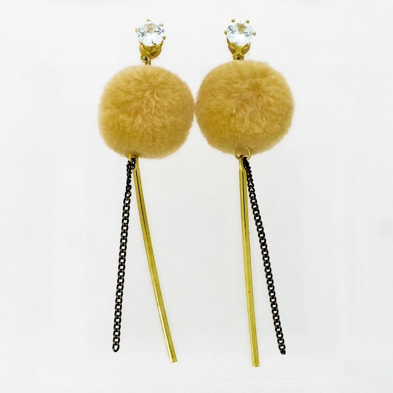 JEWELRY - EARRINGS - SCREW - ZIRCON - BALL POOH Е929 - 2.0x7.3cm GOLD-WHITE-BEIGE - 1 pair 