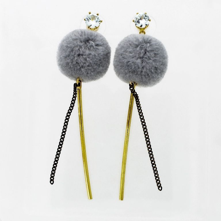 JEWELRY - EARRINGS - SCREW - ZIRCON - BALL POOH Е929 - 2.0x7.3cm GOLD-WHITE-GRAY - 1 pair 