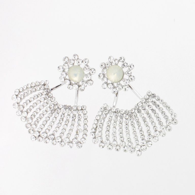 JEWELRY - EARRINGS - SCREW - CRYSTALS - FAN Е1140 - 4.2x4.8cm NICKEL-WHITE-OPAL - 1 pair 