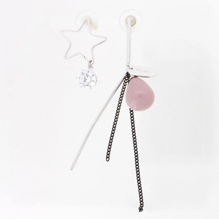 JEWELRY - EARRINGS - SCREW - ZIRCON - STAR Е932 - 2.0x8.4cm NICKEL-WHITE-ROSE DUST - 1 pair 