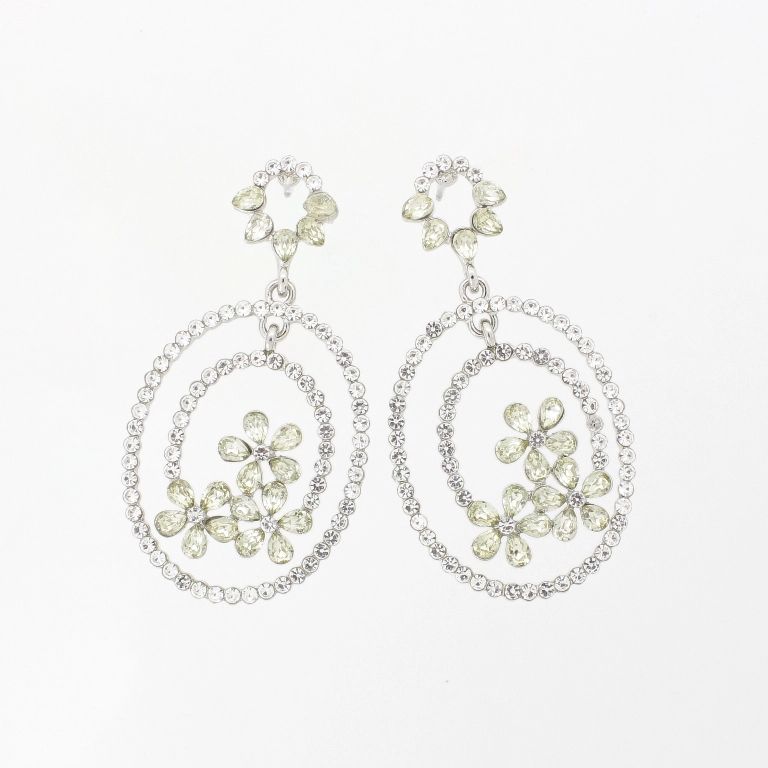 JEWELRY - EARRINGS - SCREW - CRYSTALS - FLOWERS Е1139 - 2.9x5.5cm NICKEL-WHITE-YELLOW (LIGHT) - PACKAGE 6 pairs 
