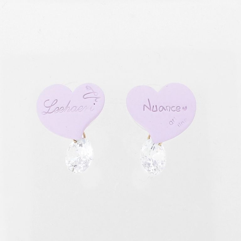 JEWELRY - EARRINGS - SCREW - ZIRCON - HEART Е933 - 1.6x2.0cm NICKEL-WHITE-PURPLE (LIGHT) - 1 pair 
