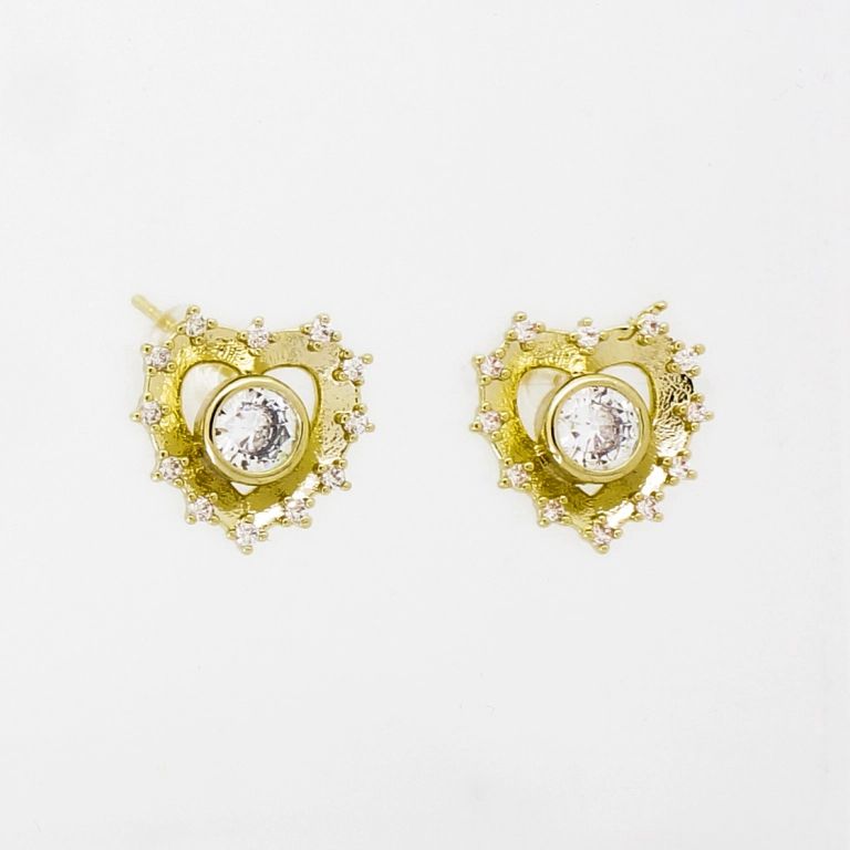 JEWELRY - EARRINGS - SCREW - ZIRCON - HEART Е939 - 1.4x1.4cm GOLD-WHITE - PACKAGE 6 pairs 