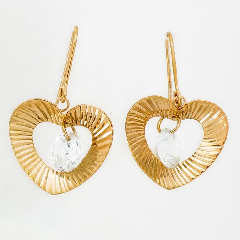 JEWELRY - EARRINGS - HOOK - ZIRCON - HEART Е943 - 2.1x3.4cm ROSE GOLD-WHITE - PACKAGE 6 pairs 