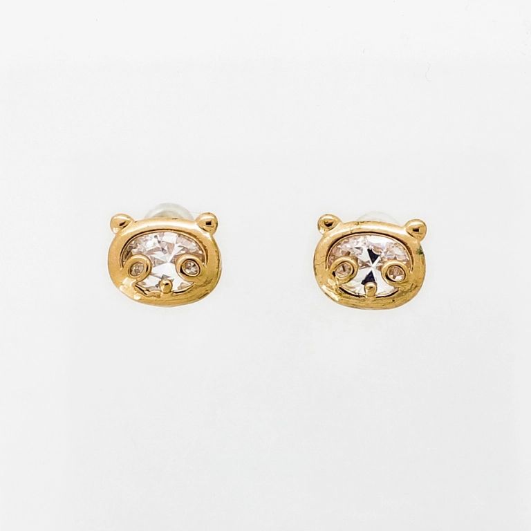 JEWELRY - EARRINGS - SCREW - ZIRCON - BEAR Е951 - 1.0x0.8cm GOLD-WHITE - 1 pair 