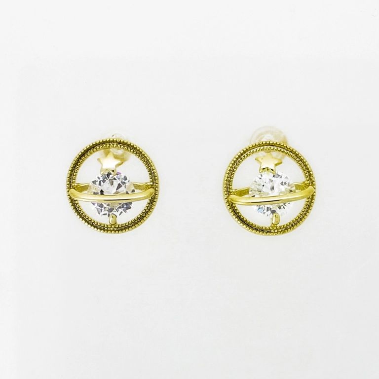 JEWELRY - EARRINGS - SCREW - ZIRCON - PLANET Е954 - 1.1cm GOLD-WHITE - 1 pair 