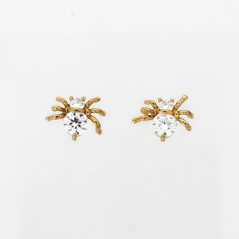 JEWELRY - EARRINGS - SCREW - ZIRCON - SPIDER Е957 - 1.0x0.8cm ROSE GOLD-WHITE - PACKAGE 6 pairs 