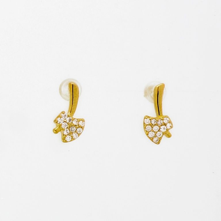 JEWELRY - EARRINGS - SCREW - ZIRCON - AXE Е960 - 0.6x1.3cm GOLD-WHITE - 1 pair 