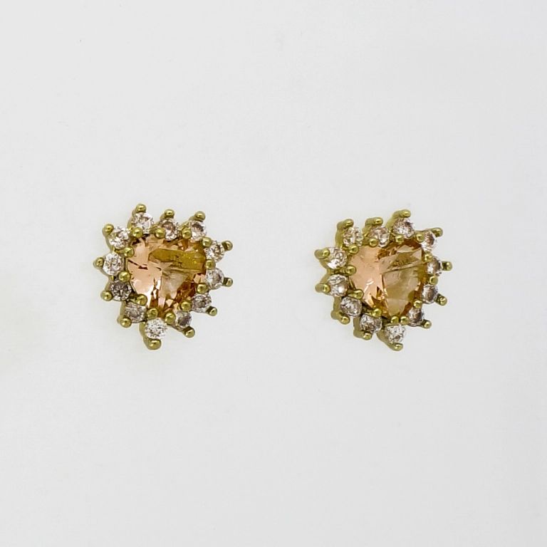 JEWELRY - EARRINGS - SCREW - ZIRCON - HEART Е961 - 1.2x1.2cm GOLD-WHITE-BEIGE - 1 pair 