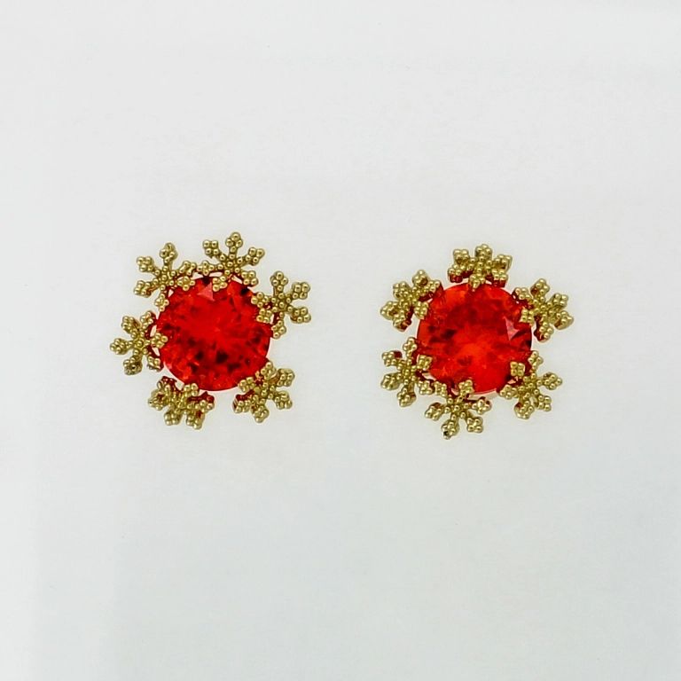 JEWELRY - EARRINGS - SCREW - ZIRCON - SNOWFLAKE Е962 - 1.4cm GOLD-ORANGE - 1 pair 