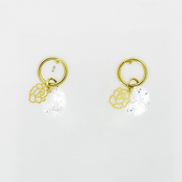 JEWELRY - EARRINGS - SCREW - ZIRCON - ROSE Е965 - 0.8x1.6cm GOLD-WHITE - 1 pair 