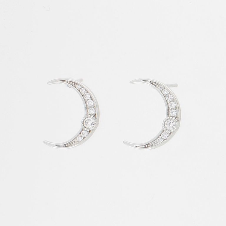 JEWELRY - EARRINGS - SCREW - ZIRCON - MOON Е971 - 1.2x1.5cm NICKEL-WHITE - PACKAGE 6 pairs 