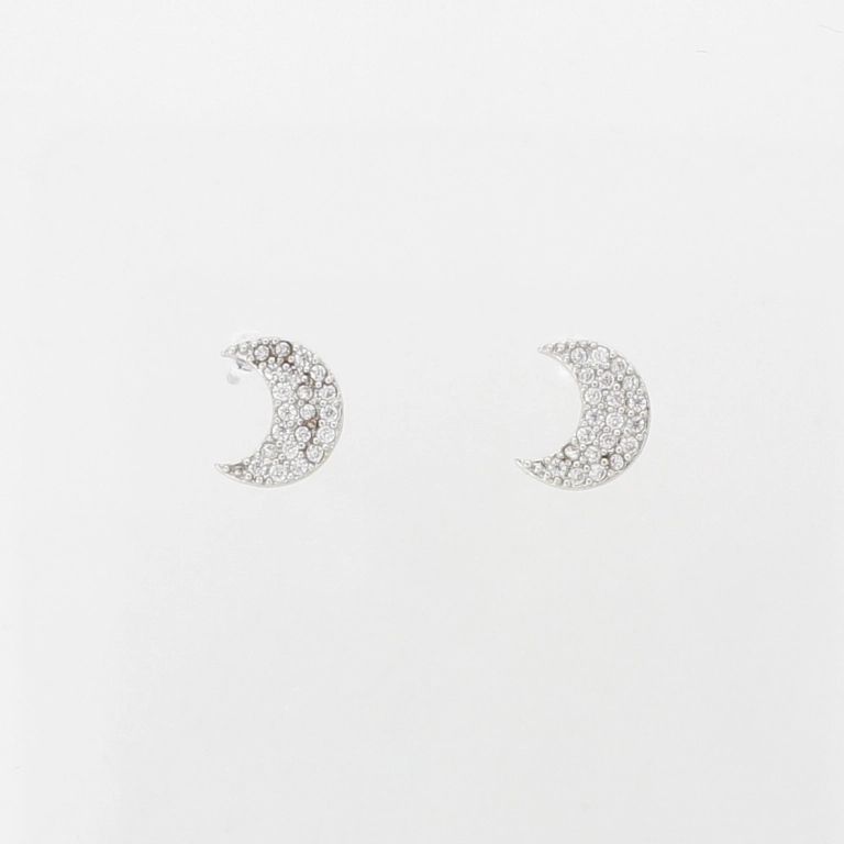 JEWELRY - EARRINGS - SCREW - ZIRCON - MOON Е972 - 0.7x0.8cm NICKEL AND WHITE - 1 pair 