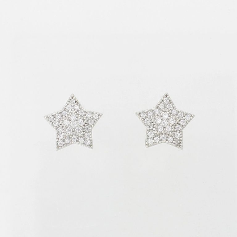 JEWELRY - EARRINGS - SCREW - ZIRCON - STAR Е973 - 1.2x1.2cm NICKEL AND WHITE - PACKAGE 6 pairs 