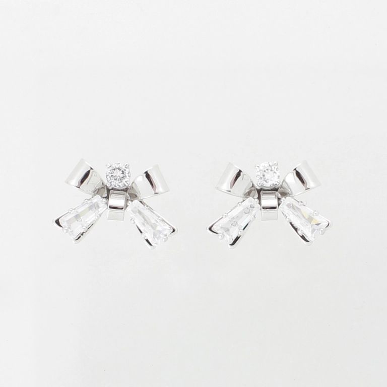 JEWELRY - EARRINGS - SCREW - ZIRCON - RIBBON Е974 - 1.4x1.0cm NICKEL AND WHITE - 1 pair 