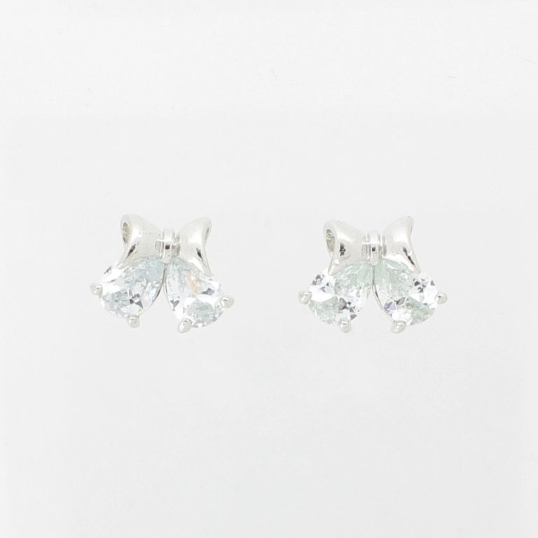 JEWELRY - EARRINGS - SCREW - ZIRCON - RIBBON Е975 - 1.3x1.0cm NICKEL AND WHITE - PACKAGE 6 pairs 
