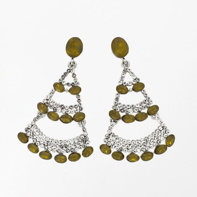 JEWELRY - EARRINGS - SCREW - CRYSTALS - FAN Е1137 - 3.6x5.9cm GOLD-WHITE-YELLOW - PACKAGE 6 pairs 
