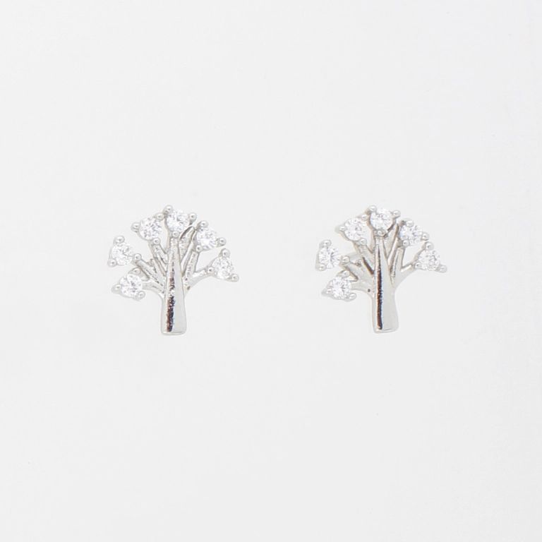 JEWELRY - EARRINGS - SCREW - ZIRCON - TREE Е309 - 1.1x1.1cm NICKEL AND WHITE - 1 pair 