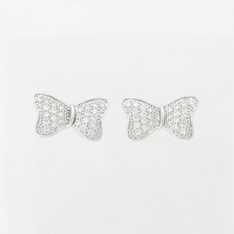 JEWELRY - EARRINGS - SCREW - ZIRCON - RIBBON Е976 - 1.6x1.0cm NICKEL AND WHITE - 1 pair 
