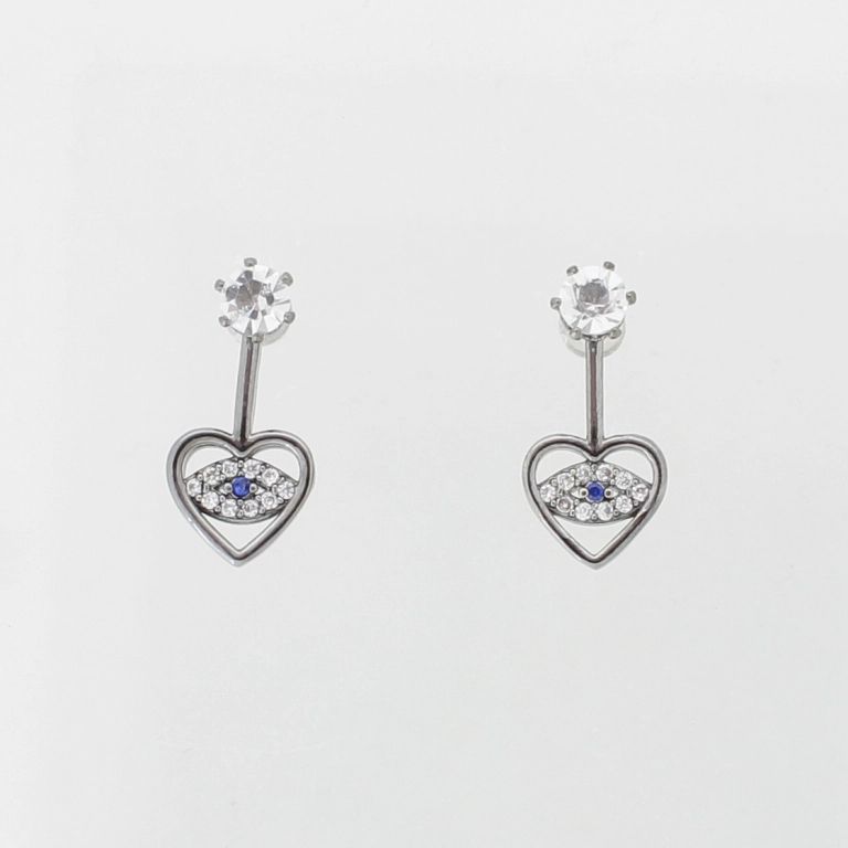 JEWELRY - EARRINGS - SCREW - ZIRCON - HEART EYE Е977 - 1.8x1.6cm OXIDIZED AND WHITE - 1 pair 