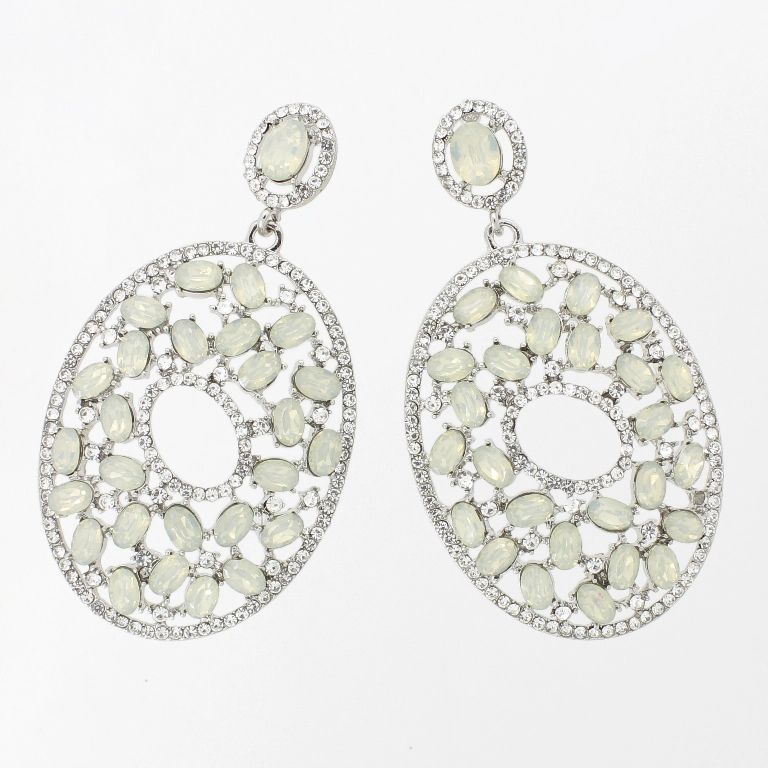 JEWELRY - EARRINGS - SCREW - CRYSTALS - OVAL Е1135 - 3.7x6.7cm NICKEL-WHITE-OPAL - 1 pair 