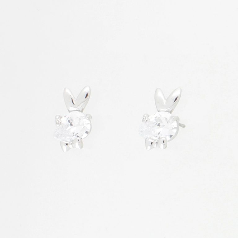 JEWELRY - EARRINGS - SCREW - ZIRCON - RABBIT Е484 - 0.7x1.3cm NICKEL AND WHITE - 1 pair 