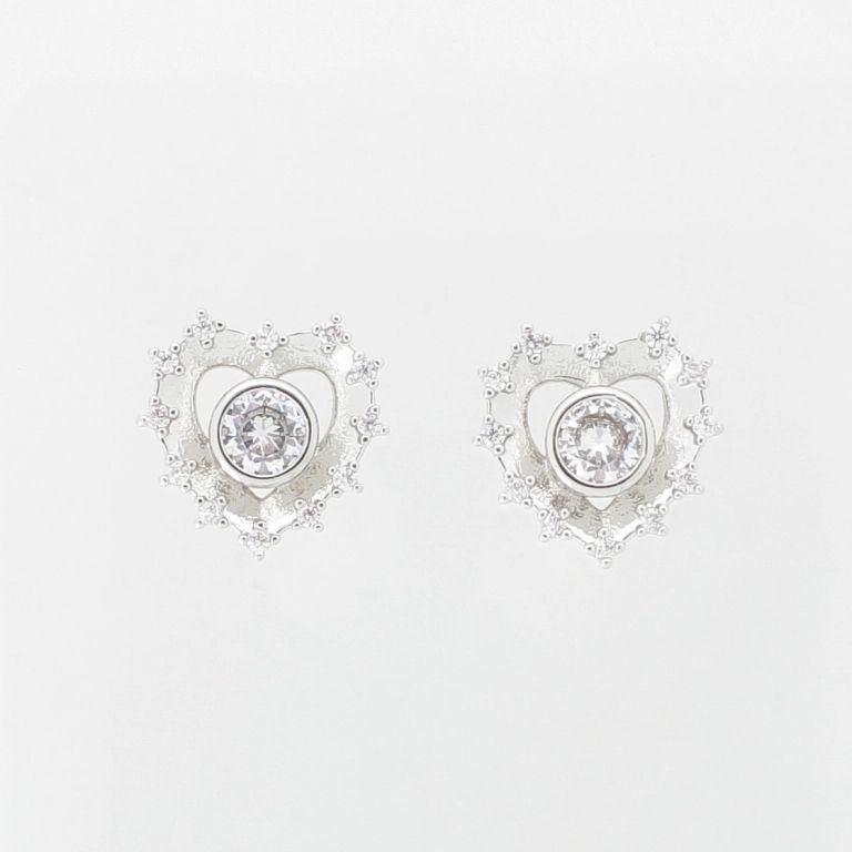 JEWELRY - EARRINGS - SCREW - ZIRCON - HEART Е980 - 1.4x1.3cm NICKEL AND WHITE - 1 pair 