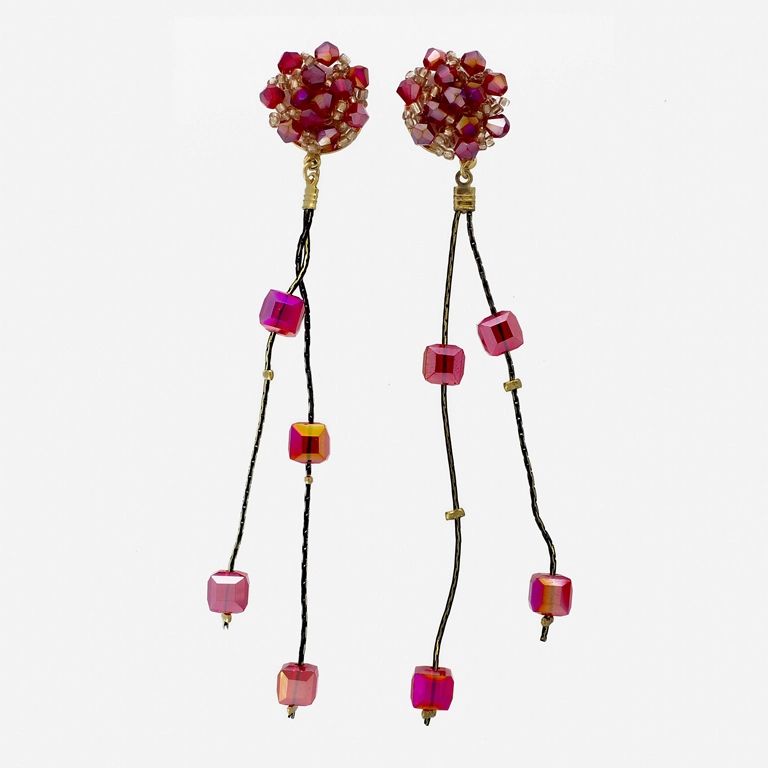 JEWELRY - EARRINGS - SCREW - CRYSTALS - FLOWER Е1113 - 1.7x11cm GOLD-WHITE-RED АВ - PACKAGE 6 pairs 