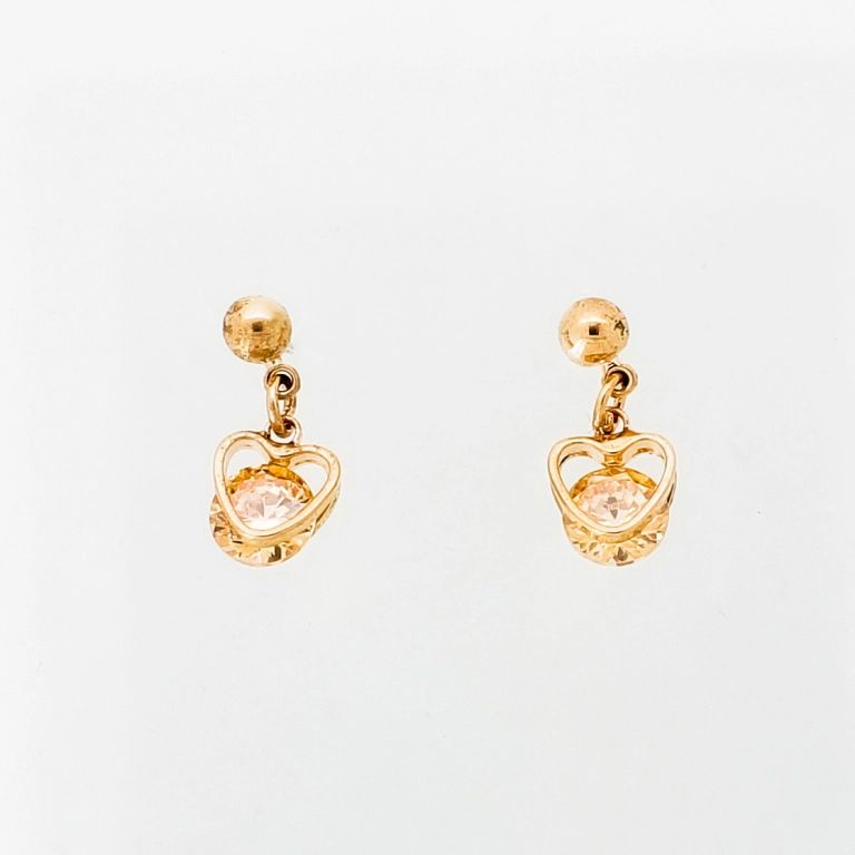 JEWELRY - EARRINGS - SCREW - ZIRCON - HEART E989 - 0.7x1.5cm ROSE GOLD-WHITE-AMBER - PACKAGE 6 pairs 