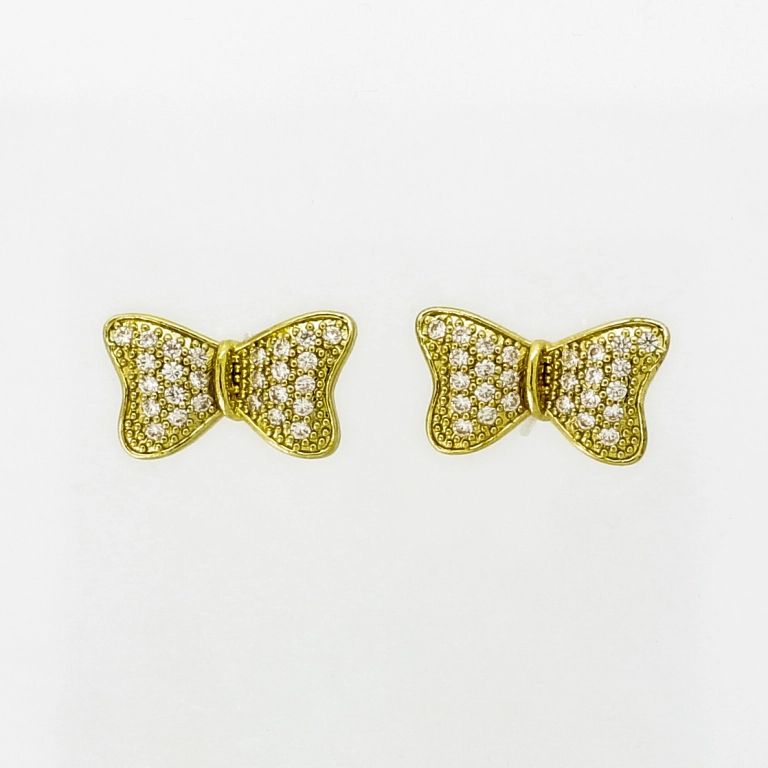 JEWELRY - EARRINGS - SCREW - ZIRCON - RIBBON Е976 - 1.6x1.0cm GOLD AND WHITE - 1 pair 