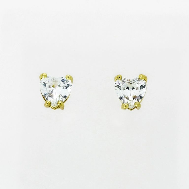 JEWELRY - EARRINGS - SCREW - ZIRCON - HEART Е991 - 0.8x0.7cm GOLD AND WHITE - 1 pair 