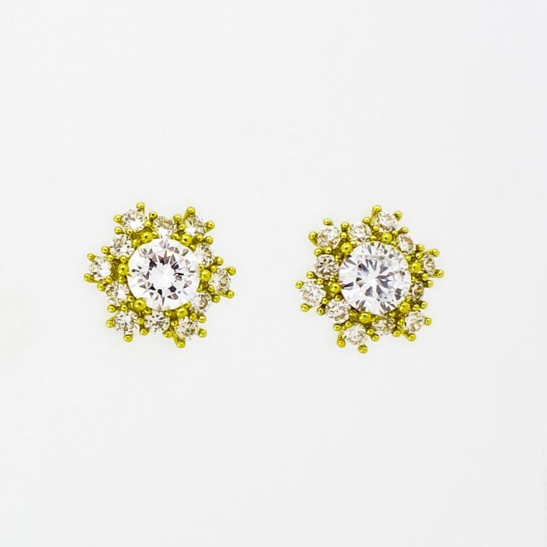 JEWELRY - EARRINGS - SCREW - ZIRCON - SNOWFLAKE Е992 - 1.3cm GOLD AND WHITE - 1 pair 