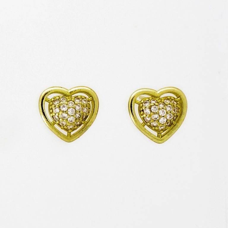 JEWELRY - EARRINGS - SCREW - ZIRCON - HEART Е993 - 1.2x1.2cm GOLD AND WHITE - 1 pair 