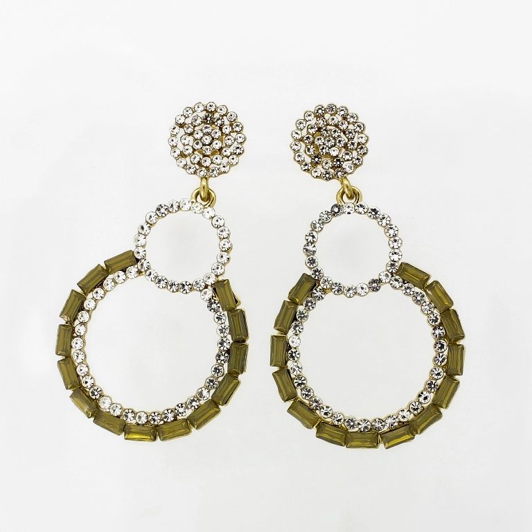 БИЖУТЕРИЯ - ОБЕЦИ - ВИНТ - КРИСТАЛИ - КРЪГОВЕ Е1102 - 3.1х5.5см ЗЛАТИСТО-БЯЛО-ЗЕЛЕНО СВ. - 1 чифт