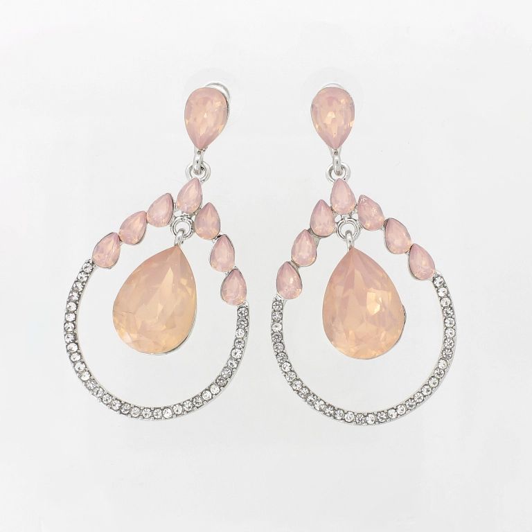 JEWELRY - EARRINGS - SCREW - CRYSTALS - DROP Е1101 - 2.9x5.4cm NICKEL-WHITE-PINK - PACKAGE 6 pairs 