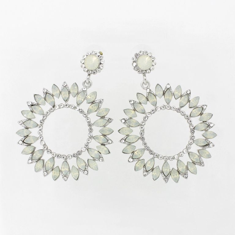 JEWELRY - EARRINGS - SCREW - CRYSTALS - CIRCLE Е1099 - 3.9x5.3cm NICKEL-WHITE-OPAL - 1 pair 