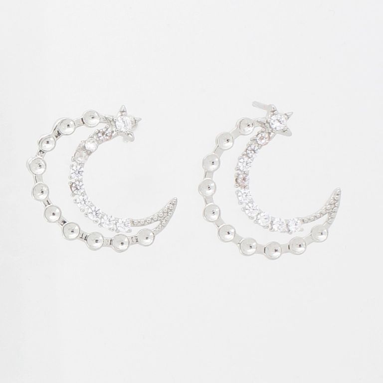 JEWELRY - EARRINGS - SCREW - ZIRCON - MOON Е1008 - 1.7x2.0cm NICKEL AND WHITE - PACKAGE 6 pairs 