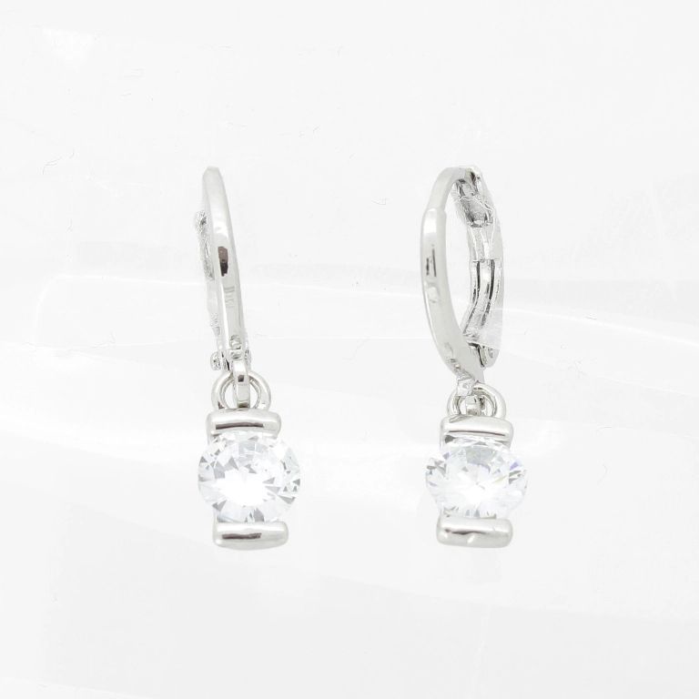 JEWELRY - EARRINGS - FRENCH LEVERBACK HIDDEN - ZIRCON - FORM Е1011 - 0.5x1.7cm NICKEL AND WHITE - PACKAGE 6 pairs 