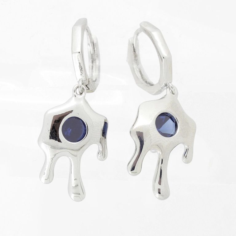 JEWELRY - EARRINGS - FRENCH LEVERBACK HIDDEN - ZIRCON - FORM Е1012 - 1.4x3.9cm NICKEL AND BLUE (DARK) - 1 pair 