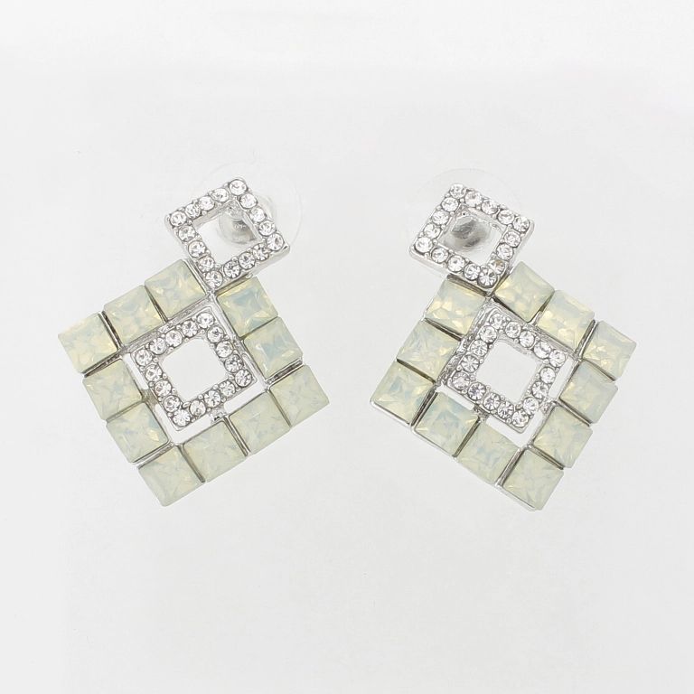 JEWELRY - EARRINGS - SCREW - CRYSTALS - RHOMBOIDS Е1084 - 2.3x2.7cm NICKEL-WHITE-OPAL - 1 pair 