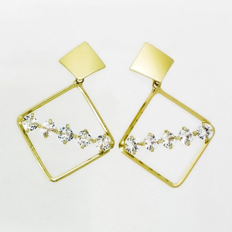 JEWELRY - EARRINGS - SCREW - ZIRCON - RHOMBS Е1026 - 2.8x4.4cm GOLD AND WHITE - 1 pair 